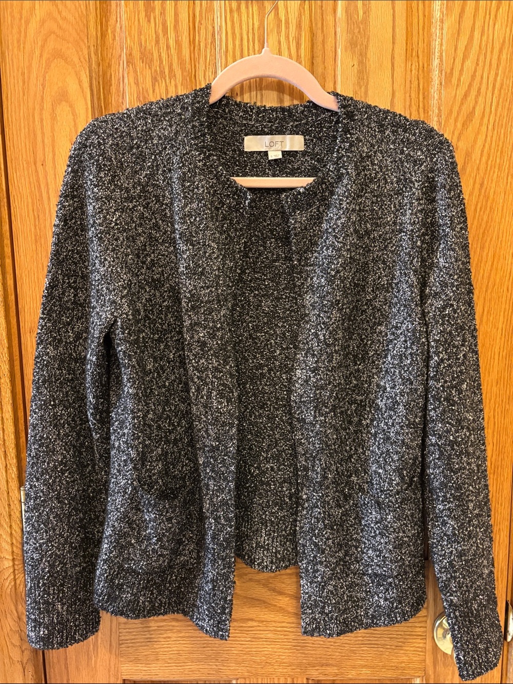 LOFT Open-Front Marled Gray/Black Cardigan